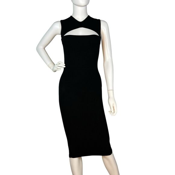 Narciso Rodriguez Size 2 Midi Dress Silk Blend Black Bandage Sleeveless Cutout - Picture 1 of 9